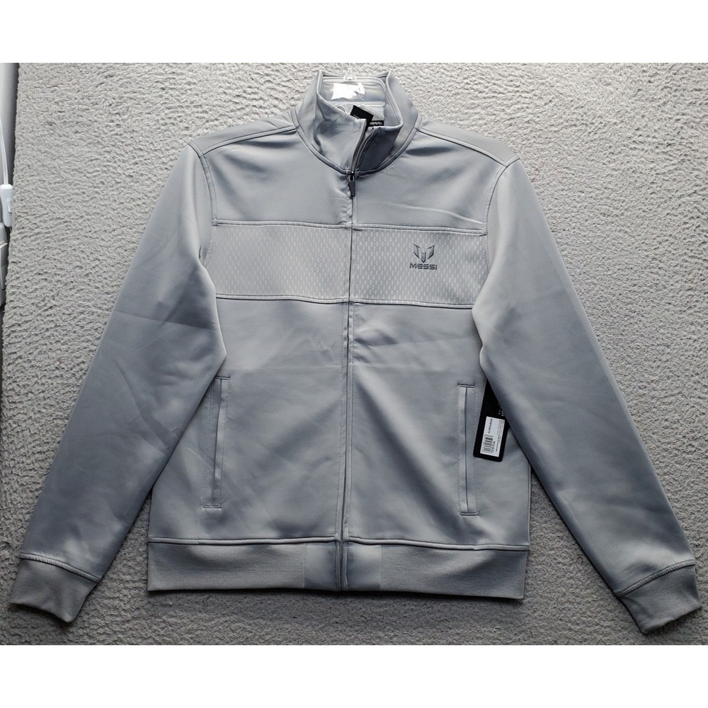 Messi Collection Jacket Mens Small Gray Ribbed Hem & Cuff Long Sleeve Full Zip